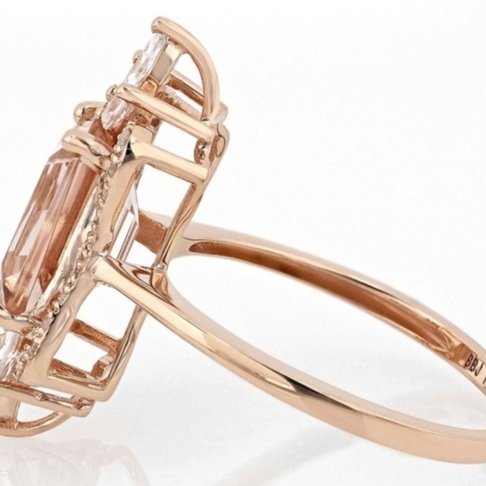 Natural 14K Rose Gold Morganite & White Zircon Ring Size 7.5! - Picture 7 of 9